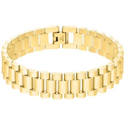 Elegantes goldenes Uhrenarmband aus Chirurgenstahl auf weißem Hintergrund