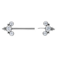 Sonya Barbell 12 mm Silber Titan Piercing Silberne Sonya Barbell aus Titan, 12 mm Länge, mit klaren Kristallen auf weißem Hintergrund