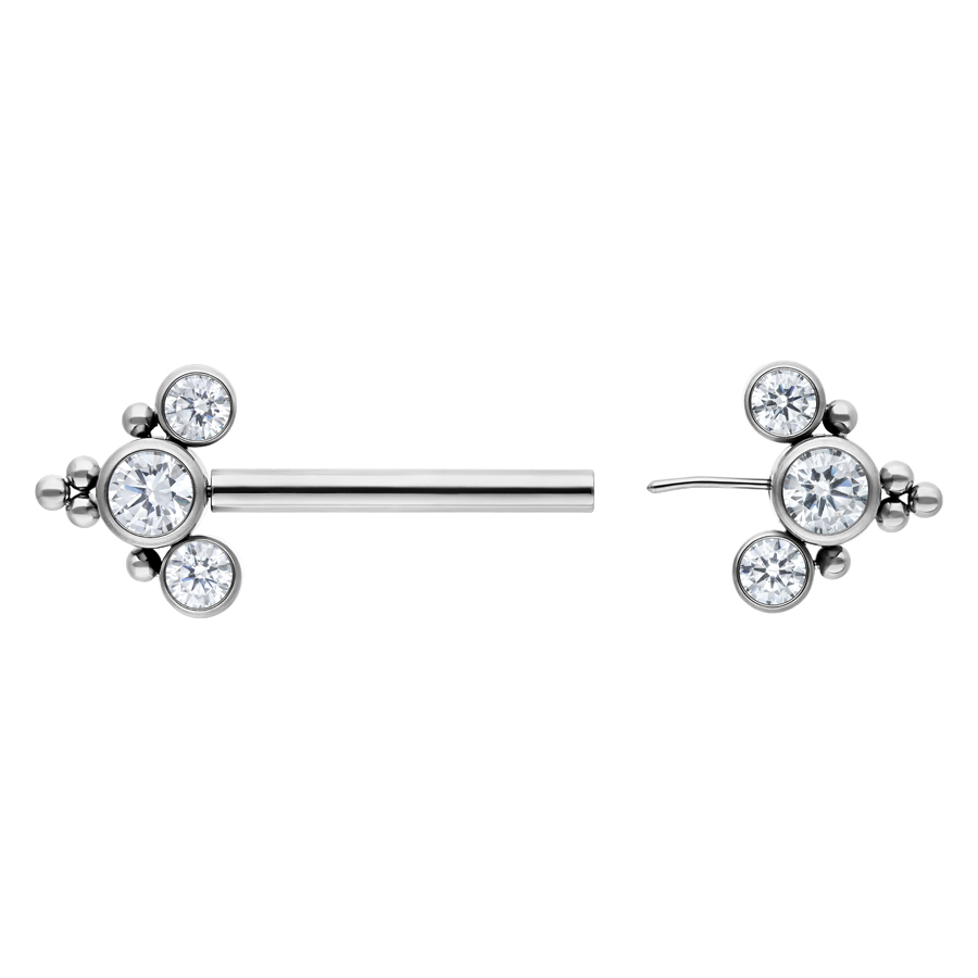 Sonya Barbell 12 mm Silber Titan Piercing Silberne Sonya Barbell aus Titan, 12 mm Länge, mit klaren Kristallen auf weißem Hintergrund
