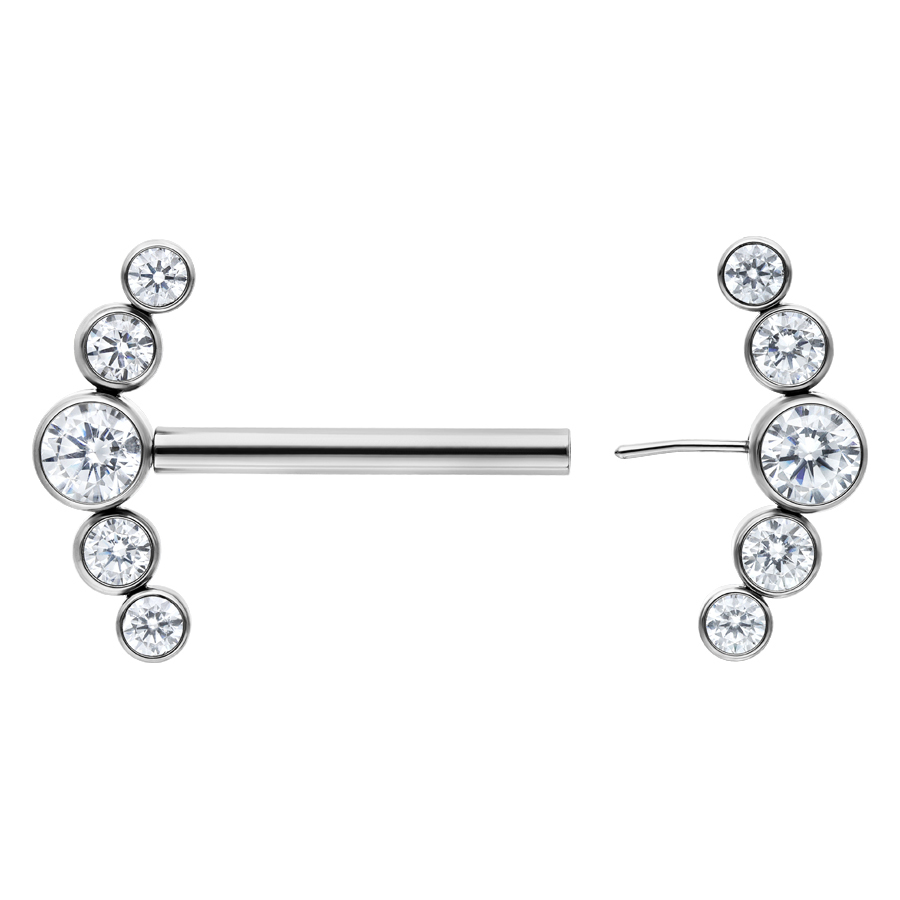 Penta Crystal Barbell in Silber 14mm Silberner Penta Crystal Barbell mit klaren Kristallen, Länge 14mm