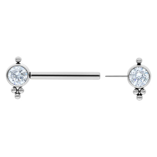 Silberner Barbell aus Titan mit kristallklaren Steinen, Länge 12 mm