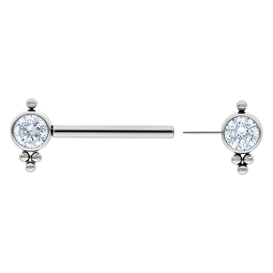 Silberner Barbell aus Titan mit kristallklaren Steinen, Länge 12 mm