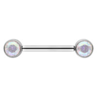 Muse Barbell Silber mit Aurora Boreale Kristallen Silbernes Muse Barbell mit Aurora Boreale Kristallen auf weißem Hintergrund