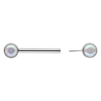 Silberner Muse Barbell mit Aurora Boreale Kristall Silberner Nippel Barbell mit Aurora Boreale Kristall auf weißem Hintergrund