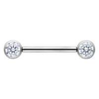 Muse Barbell Silber 14mm mit Kristallklaren Steinen Silberfarbene Muse Barbell mit kristallklaren Steinen, 14mm Länge auf weißem Hintergrund
