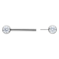 Muse Barbell - Weiß, 14.0 mm, Silber Silbernes Barbell mit klarem Kristall, Länge 14 mm, auf weißem Hintergrund