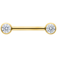 Muse Barbell Gold mit Kristall, 12mm Goldenes Muse Barbell mit kristallklaren Enden auf weißem Hintergrund