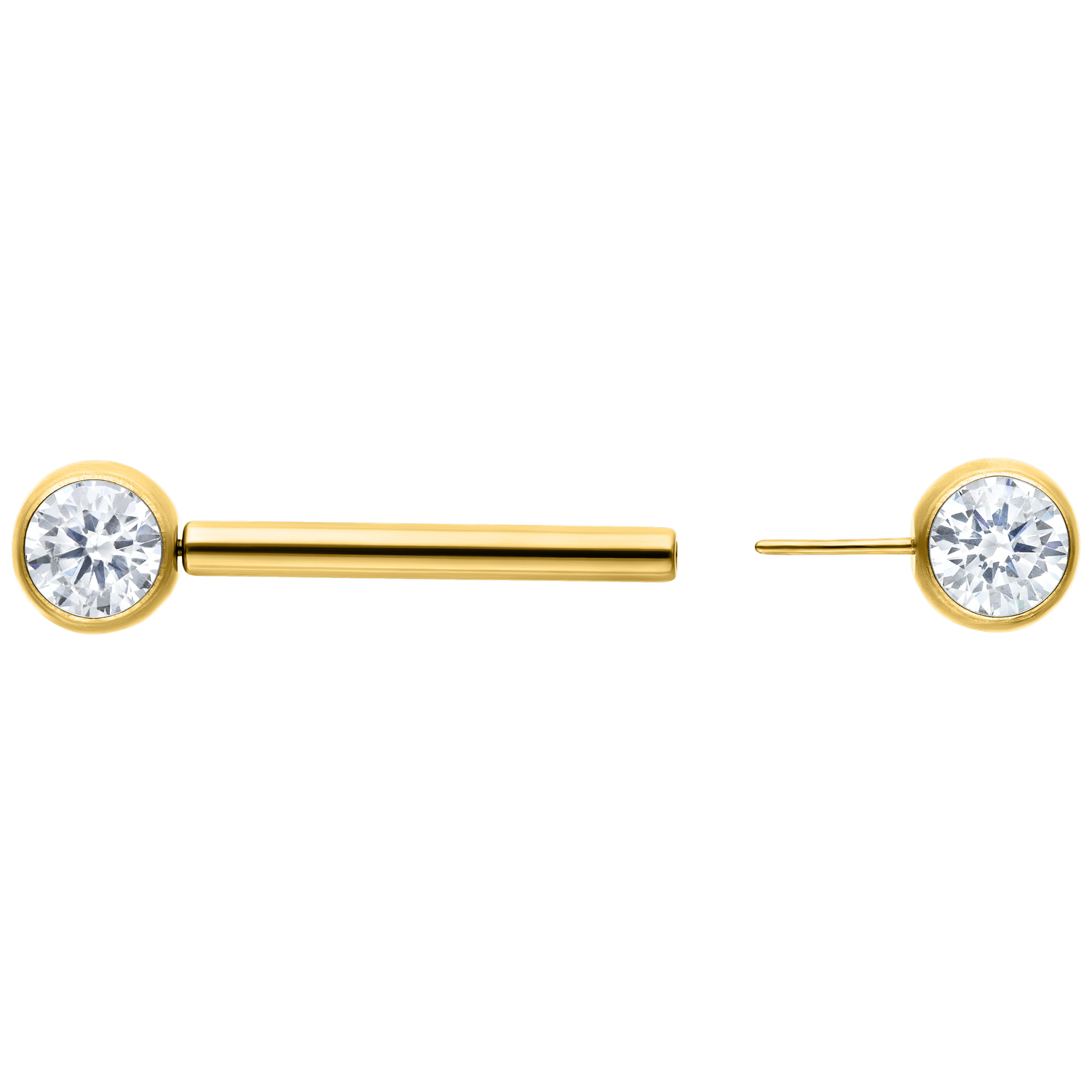 Muse Barbell Weiß Gold 12mm Kristallklar Goldenes Muse Barbell mit kristallklarem Kristall, 12mm Länge auf weißem Hintergrund