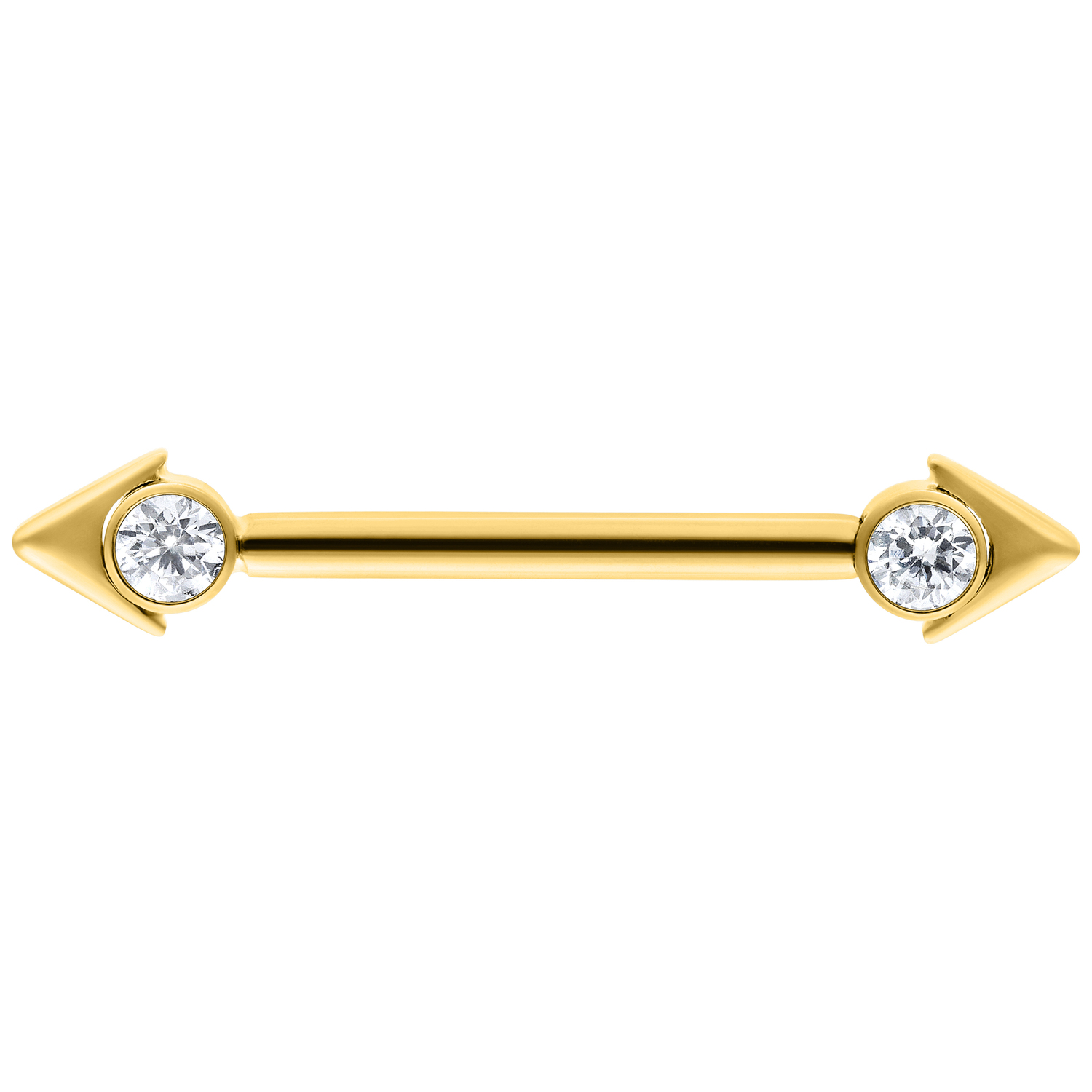 Goldener Nippel Barbell mit Pfeilspitzen und Kristallen, 16 mm Länge