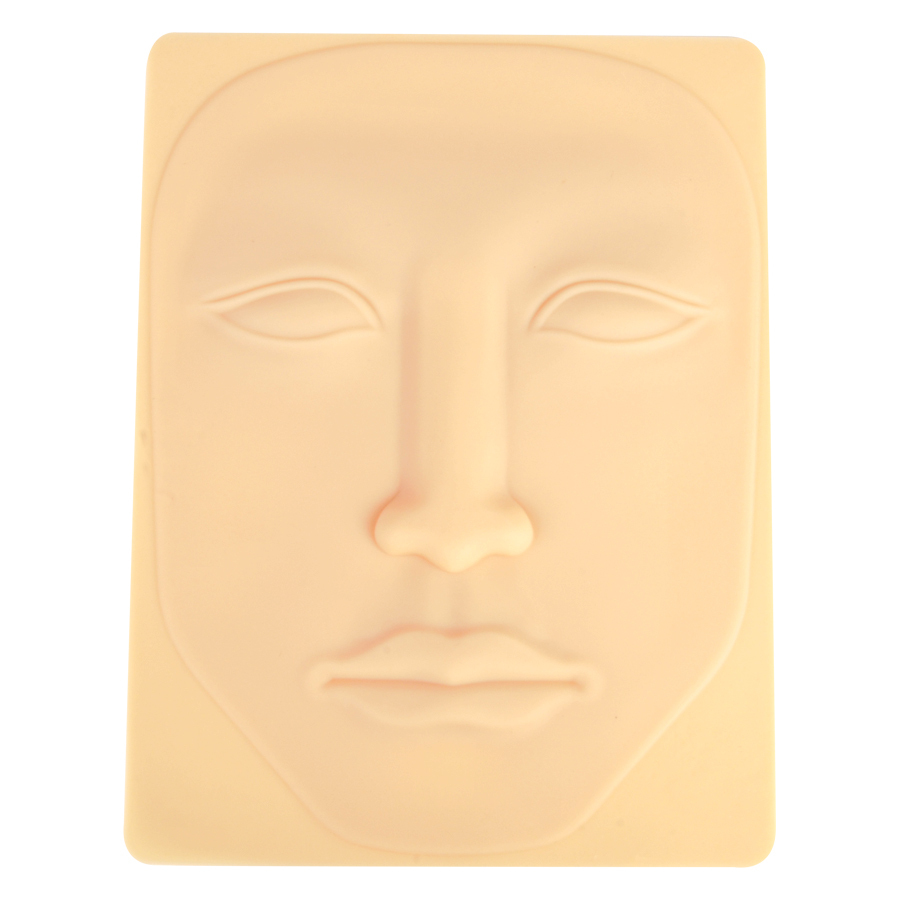 Beige Silikon-Tattoo-Haut in Gesichtform auf hellem Hintergrund