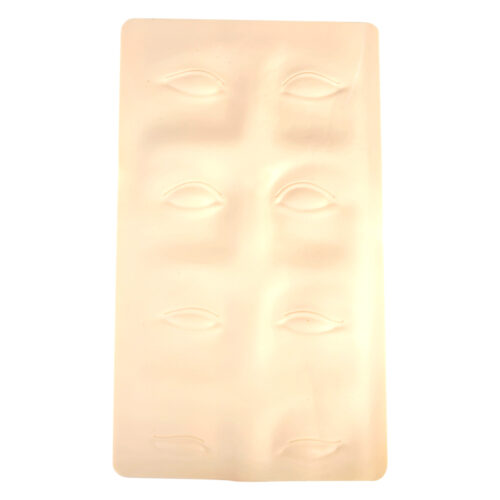 Beige Silikonplatte mit Augenbrauenkonturen auf weißem Hintergrund