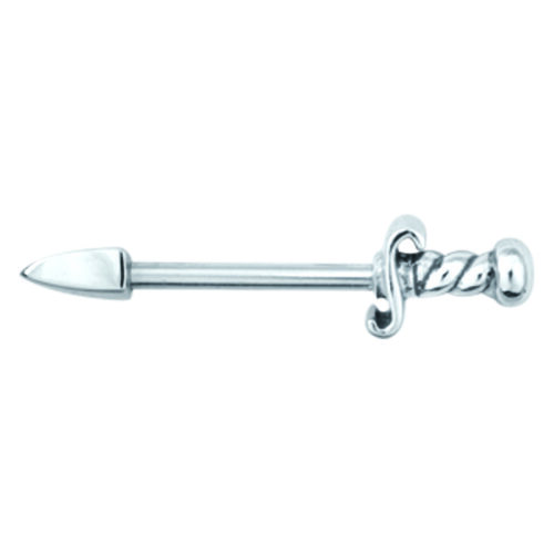 Silberner Nippel Barbell mit Dolch-Design auf weißem Hintergrund