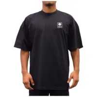Schwarzes Oversized Mock Neck T-Shirt Schwarzes unisex Oversized T-Shirt mit Mock Neck, Baumwolle, Person trägt Größe L