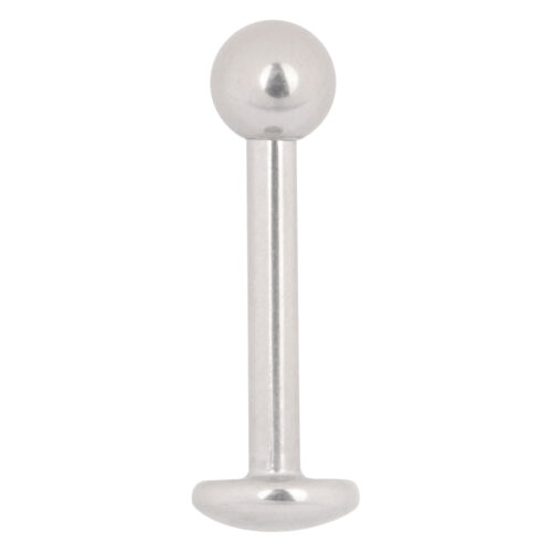 Weißgoldenes Titan Labret Piercing mit Kugel auf weißem Hintergrund