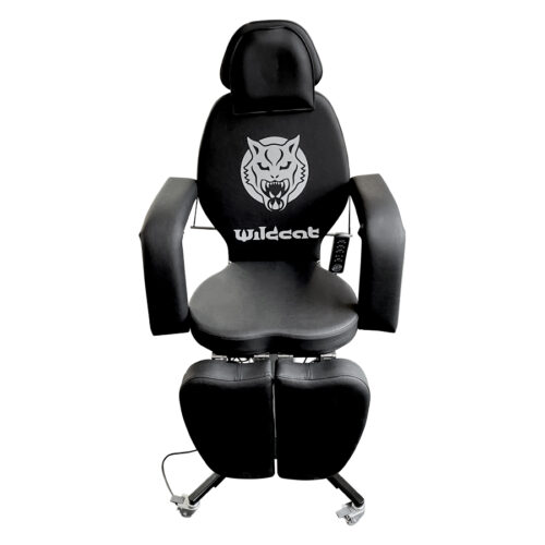 Schwarze Wildcat Pro Tattoo Liege mit Kunstlederbezug, auf Rädern
