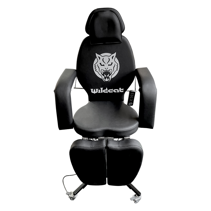 Schwarze Wildcat Pro Tattoo Liege mit Kunstlederbezug, auf Rädern