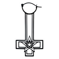 Schwarze Ohrringe in Form eines Kreuzes mit Pentagramm auf weißem Hintergrund