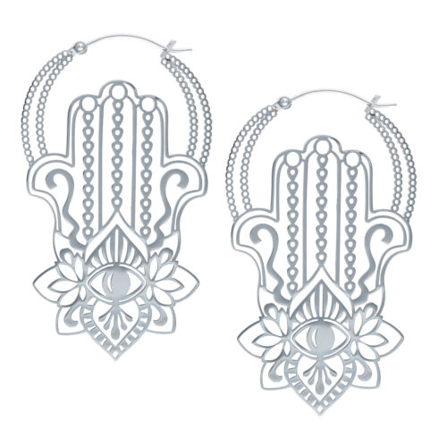 Silberne Khamsa Ohrringe aus Chirurgenstahl mit filigranem Design
