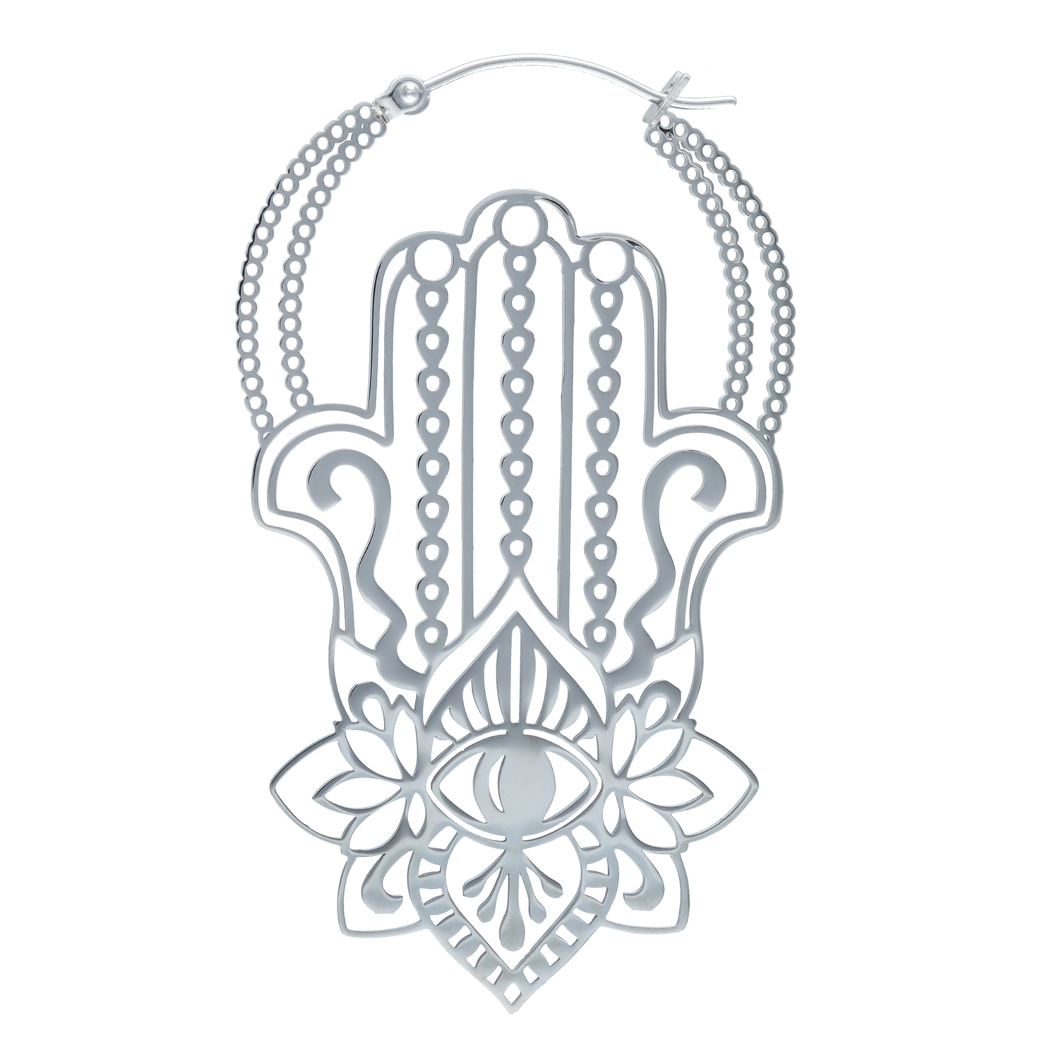 Silberne Khamsa Hoops mit filigranem Hamsa-Design und Klappverschluss