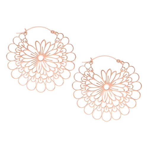 Roségoldene Daisy Hoops Ohrringe aus Chirurgenstahl auf weißem Hintergrund