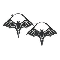 Schwarze Fledermaus Ohrringe aus Chirurgenstahl Zwei schwarze Fledermaus-Ohrringe aus Chirurgenstahl auf weißem Hintergrund