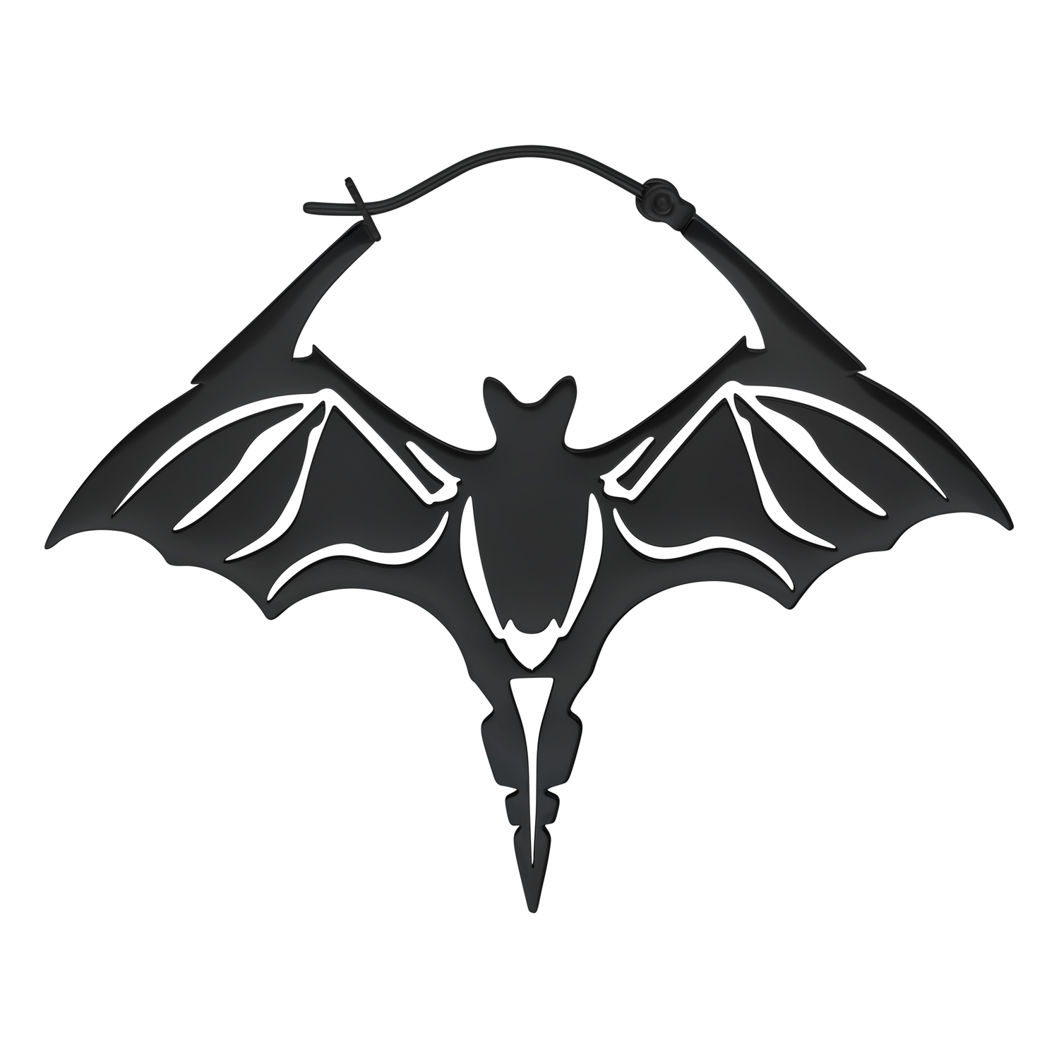 Schwarze Bat Hoops aus Chirurgenstahl Schwarze, hochglanzpolierte Bat Hoops Ohrringe aus Chirurgenstahl auf weißem Hintergrund