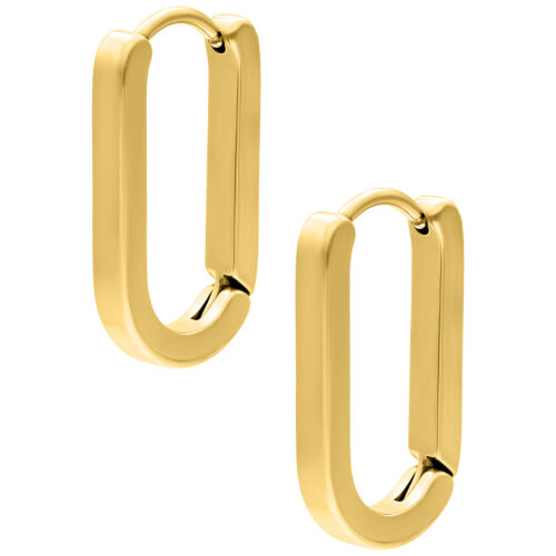 Goldene ovale Creolen mit Klappverschluss auf weißem Hintergrund