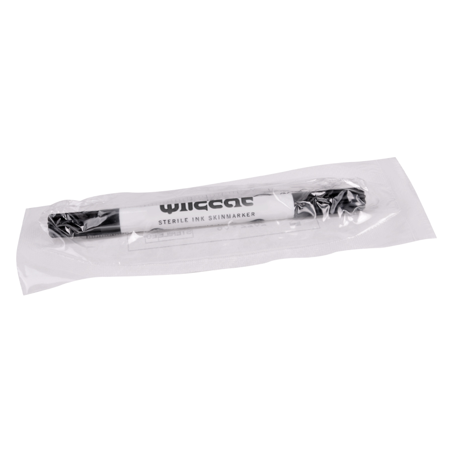 Steriler Skinmarker von Wildcat in Verpackung Steriler Skinmarker von Wildcat in transparenter Verpackung auf weißem Hintergrund