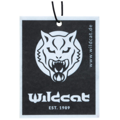 Rechteckiger Wildcat Autoduft mit schwarzem Wildkatzen-Logo auf weißem Hintergrund