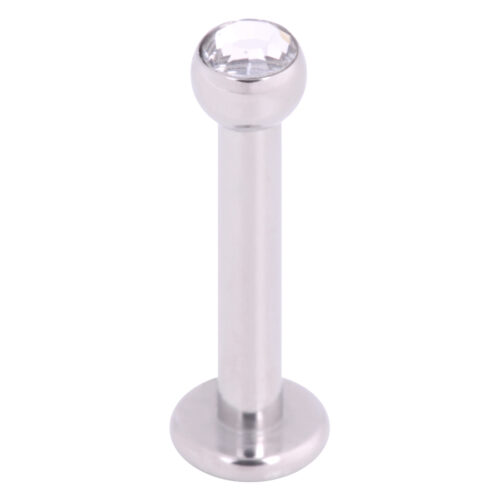 Silbernes Labret aus Titan mit klarem Kristall auf weißem Hintergrund
