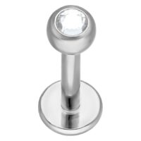 Silbernes Titan Labret mit Kristall Silbernes Labret aus Titan mit klarem Kristall auf weißem Hintergrund