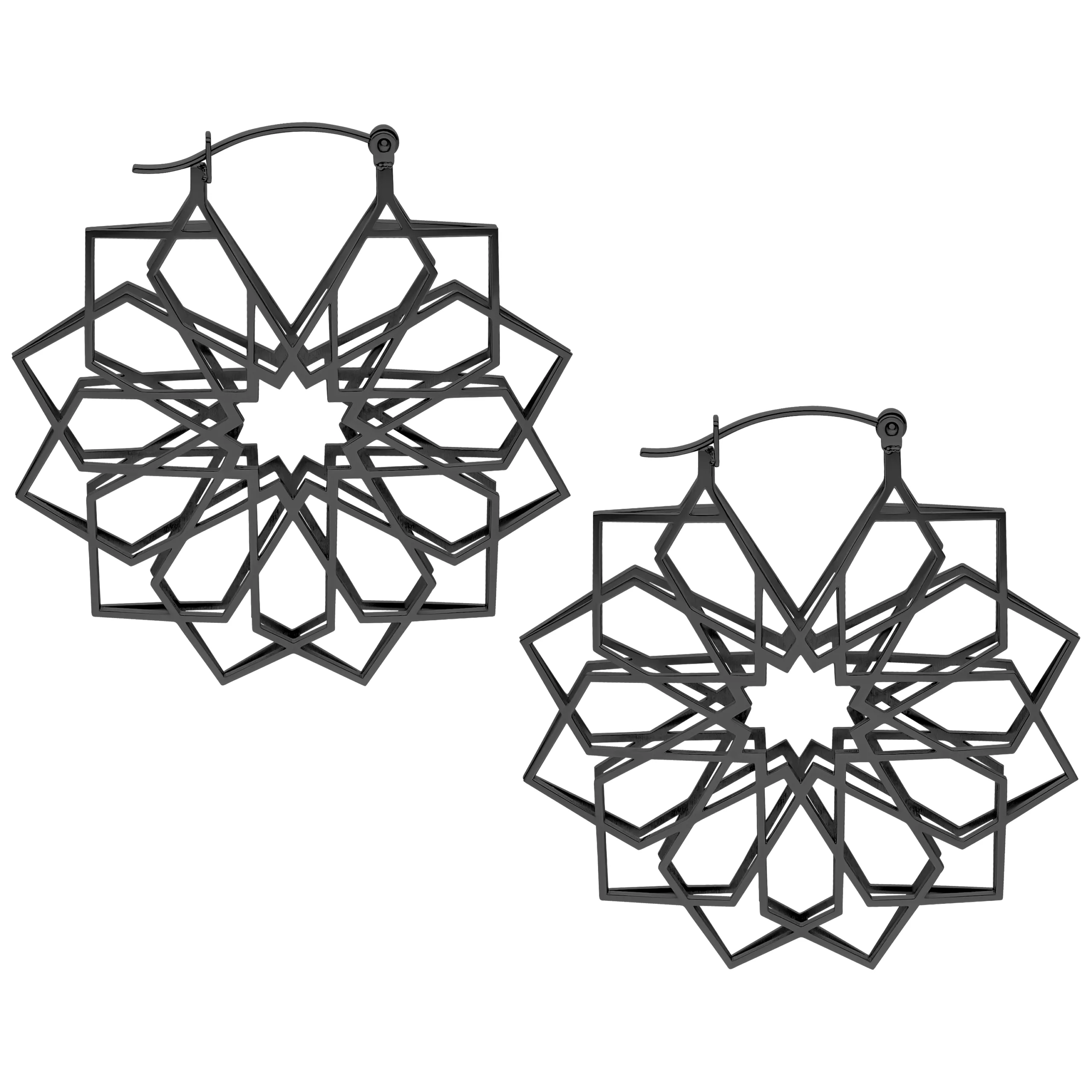 Kaleidoscope Hoops in Schwarz - Metall, Hochglanz Schwarze Kaleidoscope Hoops aus Chirurgenstahl 316L vor weißem Hintergrund