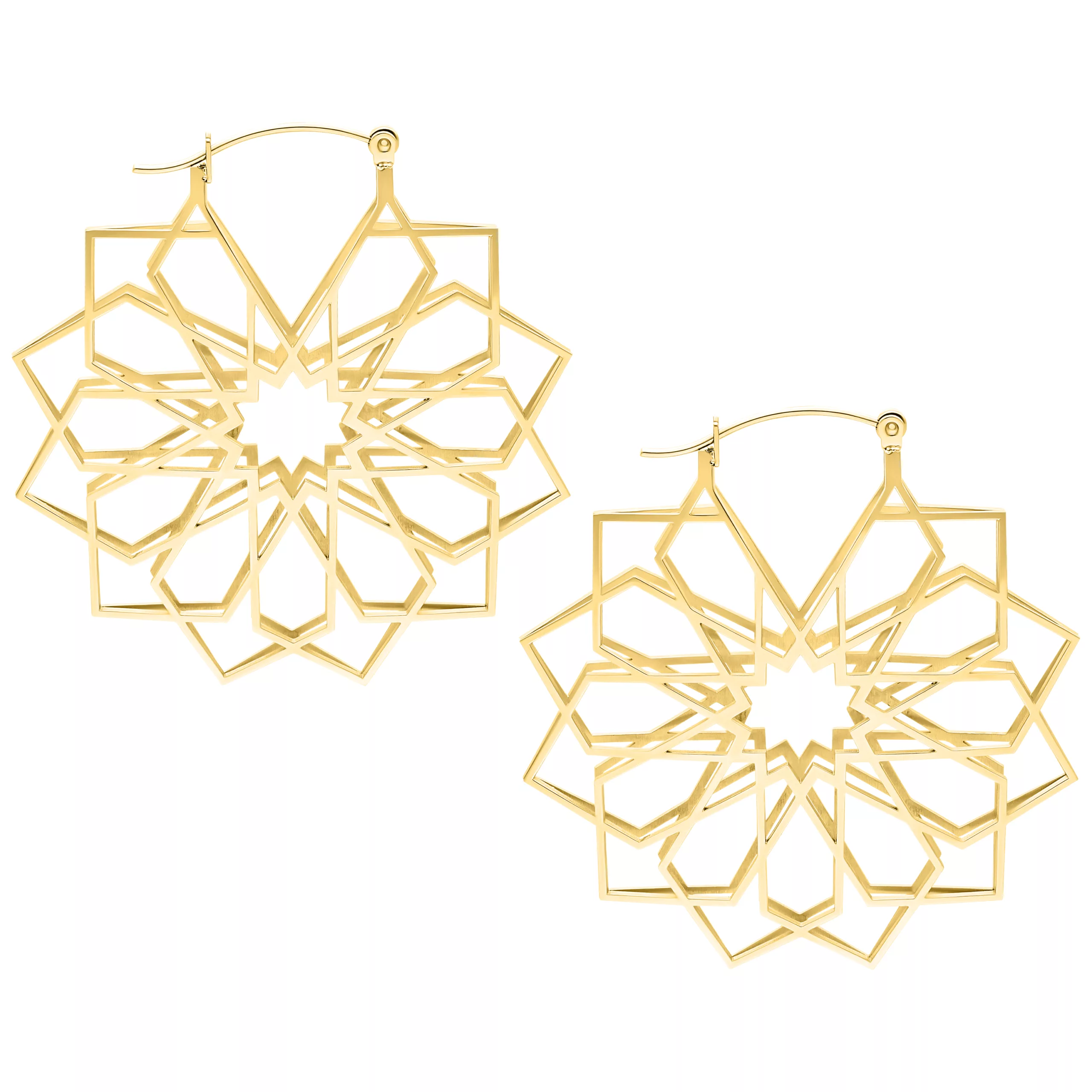 Kaleidoscope Hoops in Gold - Ohrschmuck Goldene Kaleidoscope Hoops aus Chirurgenstahl auf weißem Hintergrund