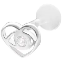 Silbernes Labret Piercing mit Herzform und klarem Stein auf weißem Hintergrund