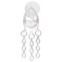 Silbernes Linda Push Fit Labret mit Ketten Silbernes Labret mit Tropfenform und Kettenanhänger auf weißem Hintergrund