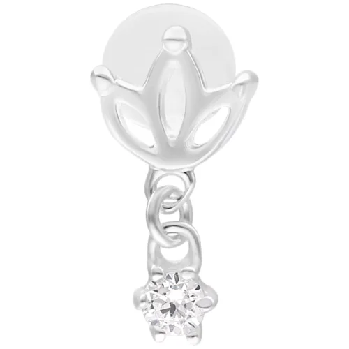 Silbernes Labret mit Lotus-Design und funkelndem Stein auf weißem Hintergrund