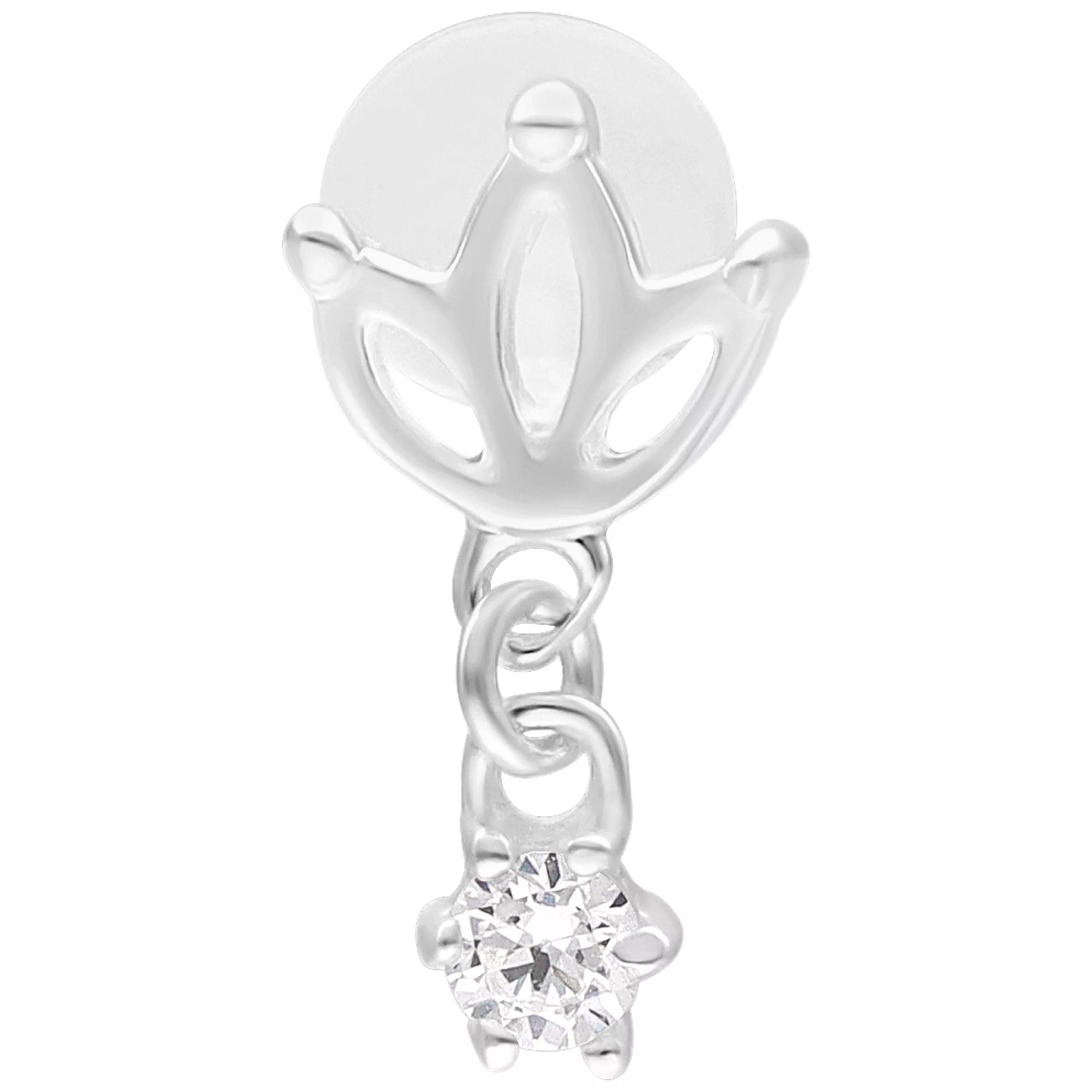 Silbernes Labret mit Lotus-Design und funkelndem Stein auf weißem Hintergrund