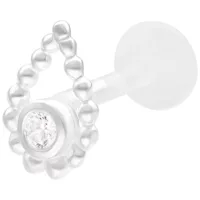 Silbernes Labret mit Perlenring und Stein auf weißem Hintergrund