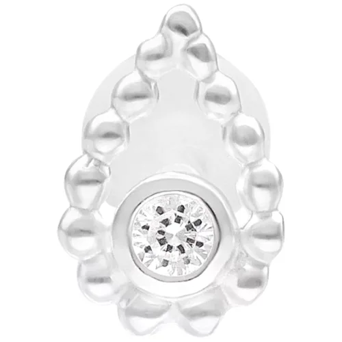 Silbernes Bead Drop Push Fit Labret mit 5 mm Länge auf weißem Hintergrund