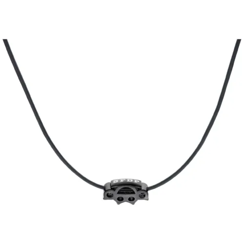 Schwarze Lederkette mit 5FDP Charm aus schwarzem Chirurgenstahl auf weißem Hintergrund