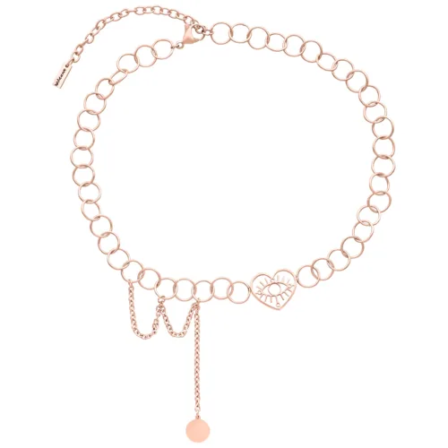 Roségoldener Choker mit Herz und Augenmotiv auf weißem Hintergrund