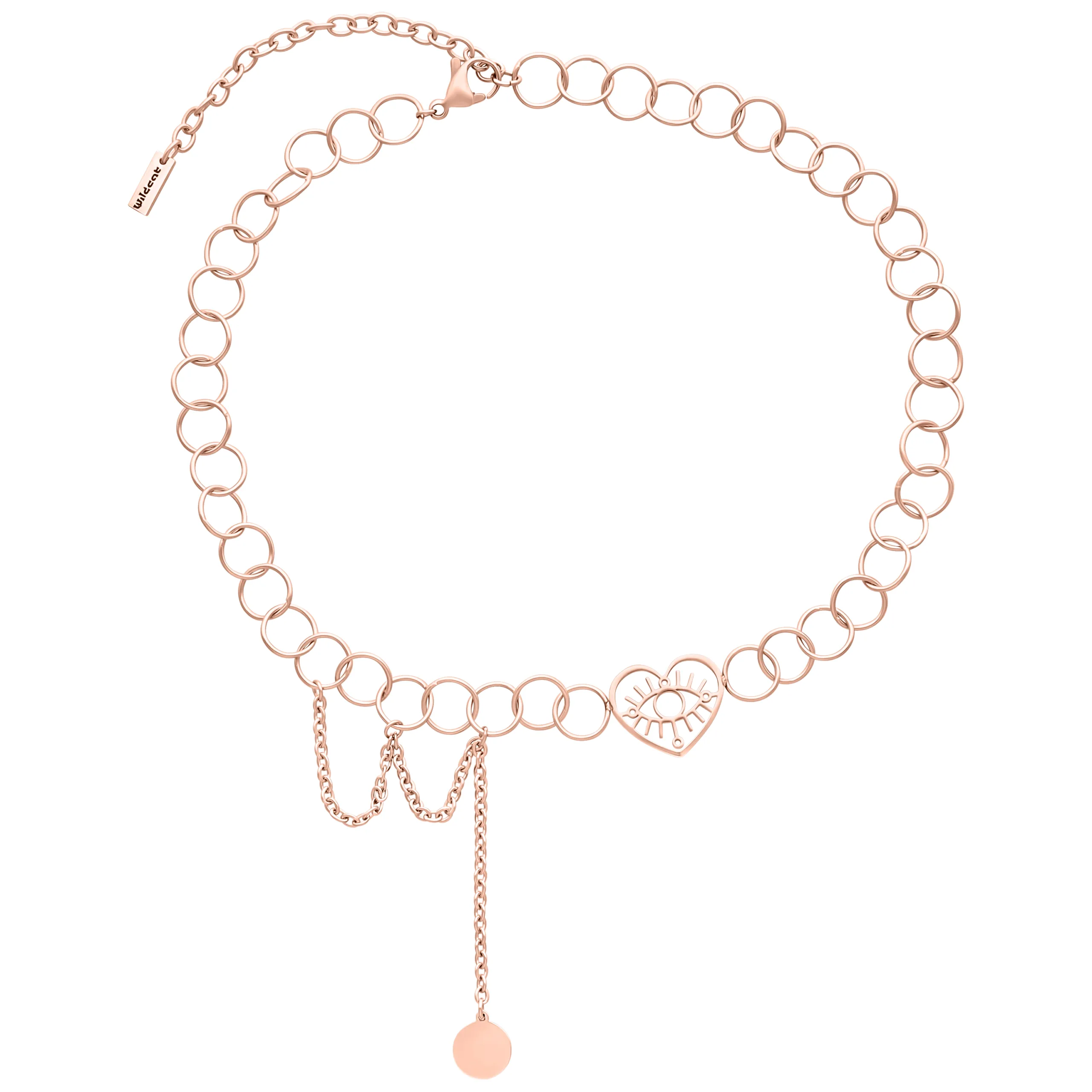Roségoldener Choker mit Herz und Augenmotiv auf weißem Hintergrund