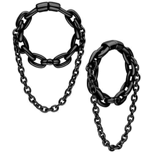 Schwarze Double Chain Ohrgewichte aus Chirurgenstahl auf weißem Hintergrund