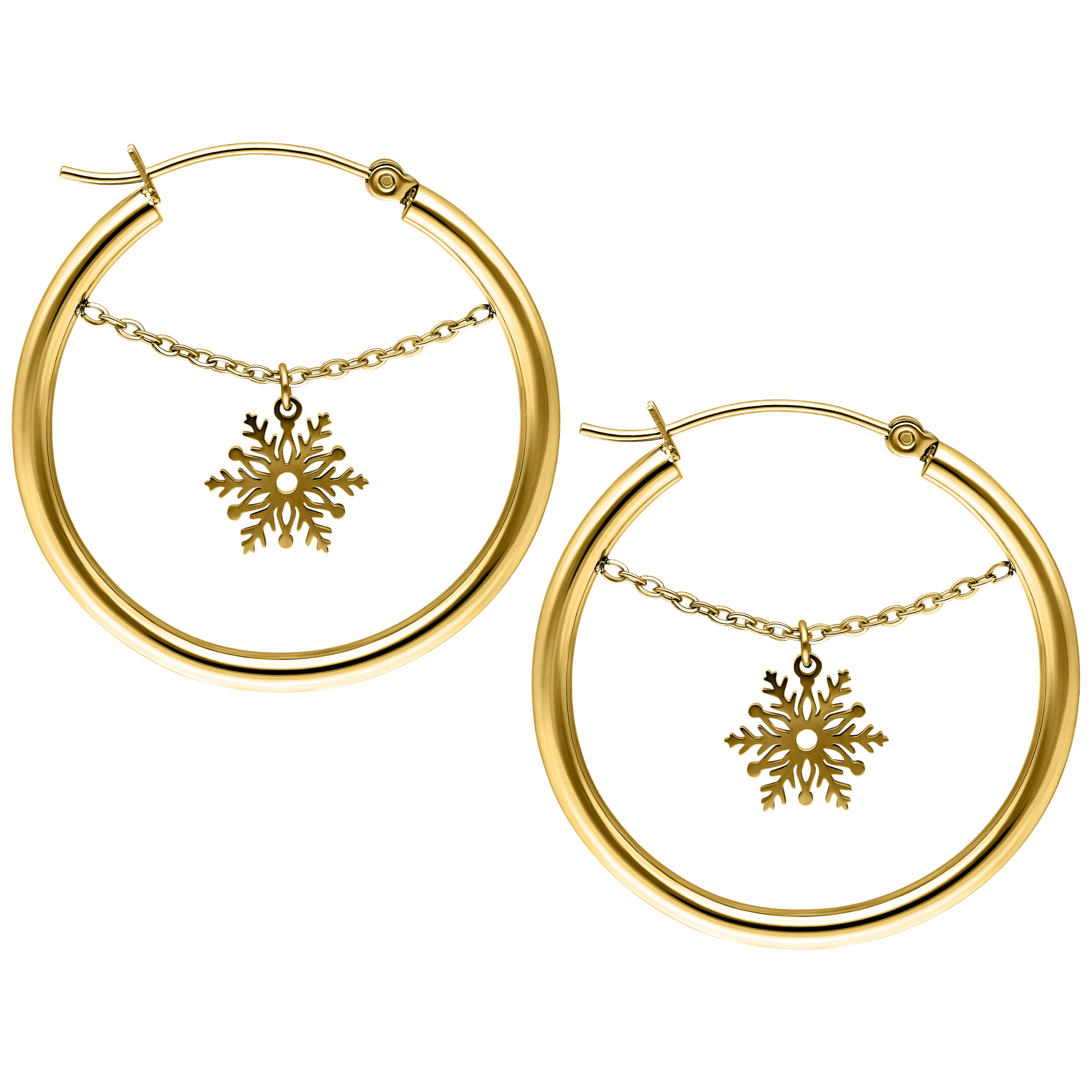 Dangling Snowflake Hoops - Golden Metal