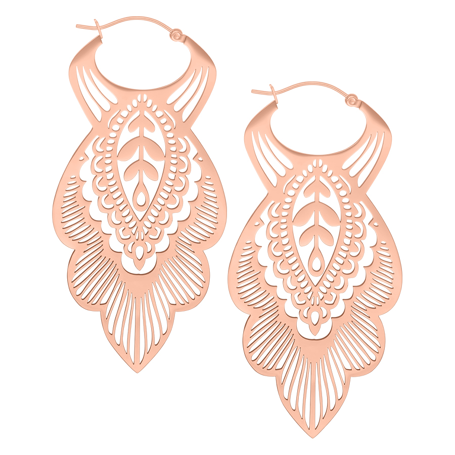 Mandala Leaf Hoops<!--5c66c9151f30b--> - Rosegold