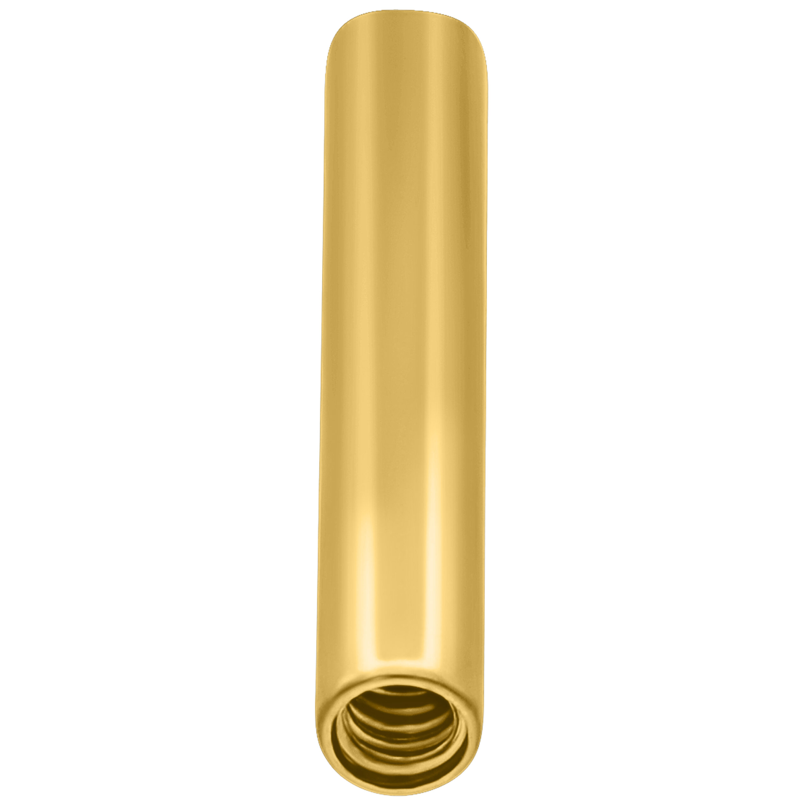 Goldener Stab mit Innengewinde, 16 mm Länge, auf weißem Hintergrund