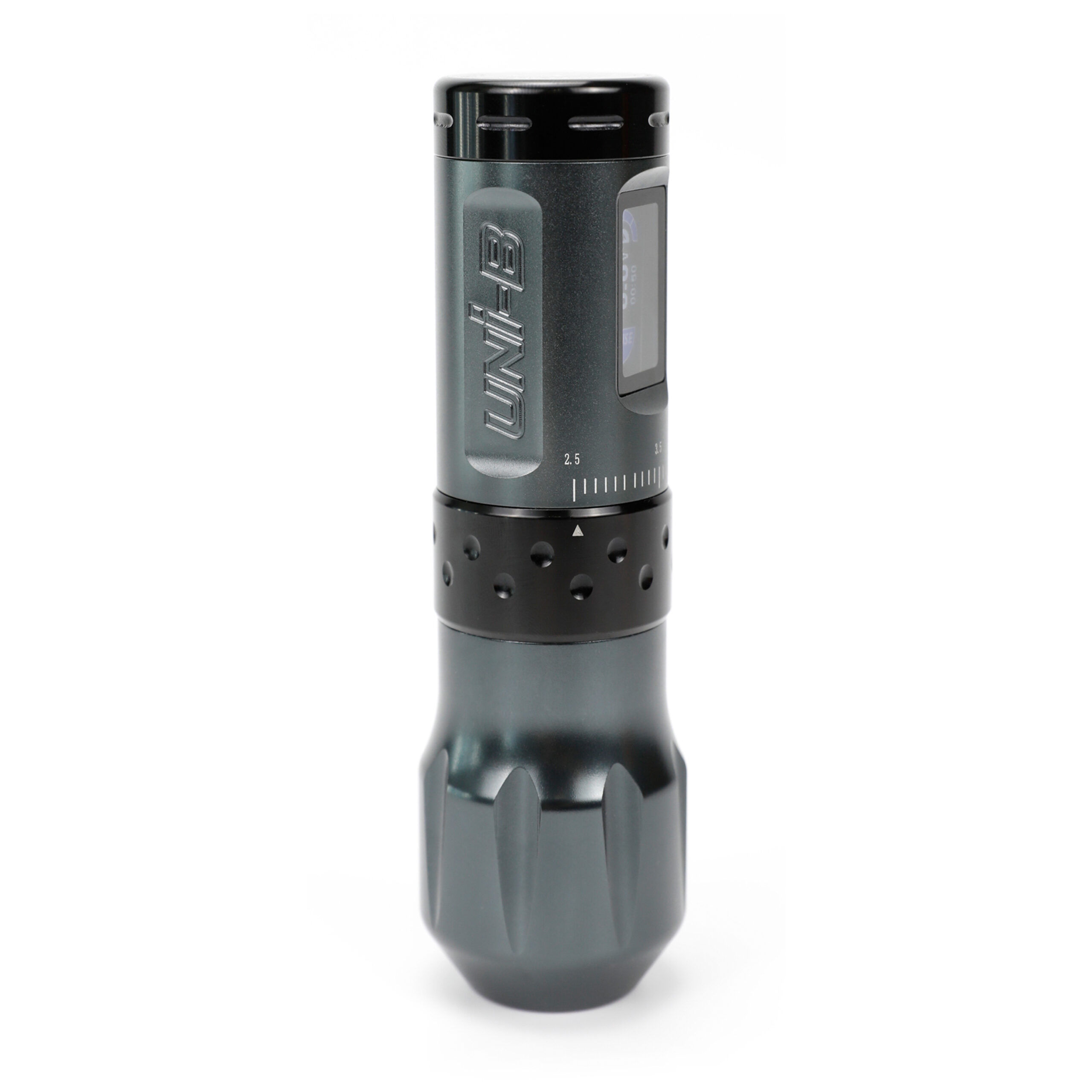 Ava Wireless Pen Machine Grau 38mm Graue drahtlose Tattoomaschine Ava mit 38 mm Griff auf weißem Hintergrund