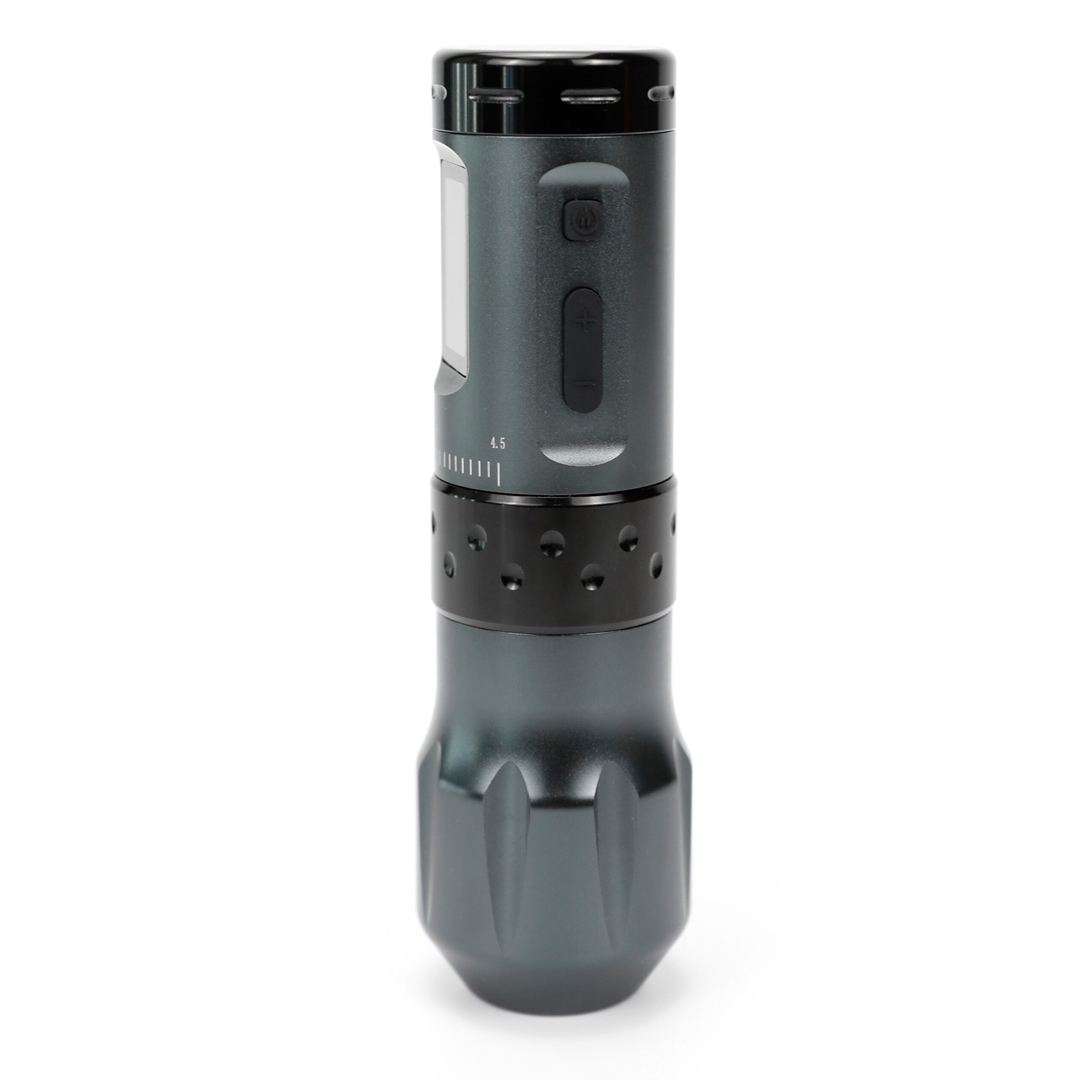 Ava Wireless Pen Machine Grau 38 mm Grip Graue kabellose Tattoomaschine mit 38 mm Griff auf weißem Hintergrund
