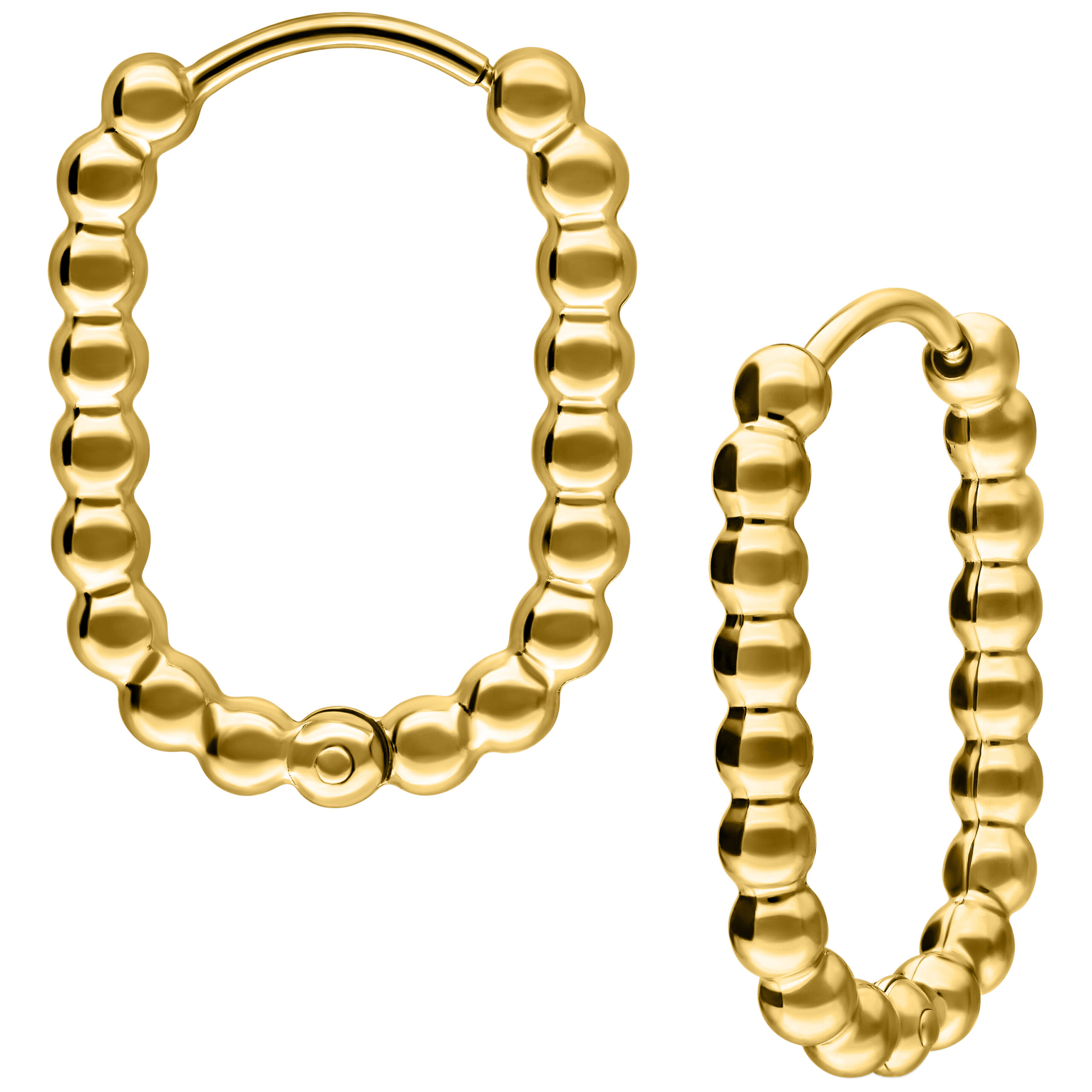Goldene ovale Ohrringe mit Bubble-Design auf weißem Hintergrund