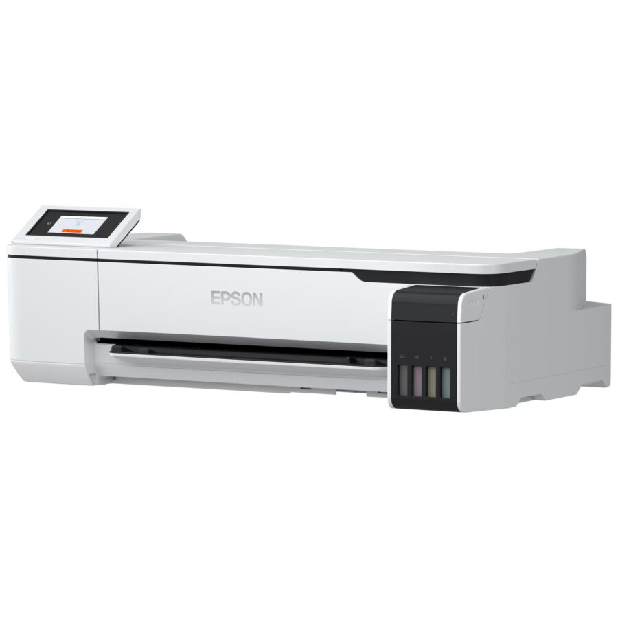 Weißer Epson SureColor SC-T3100x Drucker auf schlichtem Hintergrund